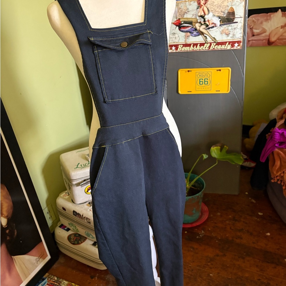 Unique Vintage Dark Blue Women's Overalls